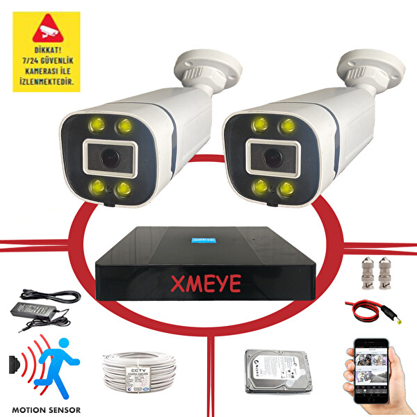 Bises 2 Kameralı Hareket Algılayan 5 MP Lens 4 Warm Led Gece Renkli Gösteren Güvenlik Kamerası Seti BS 604W