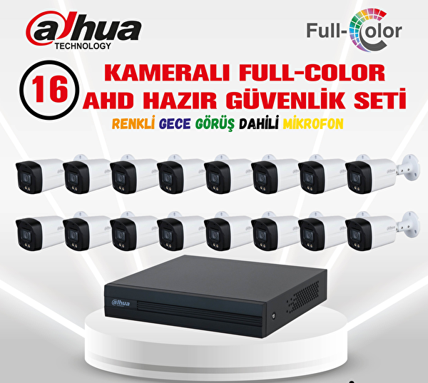 Dahua 16 Kameralı 40 Metre Renkli Gece Görüşlü FHD Dahili Mikrofonlu Kamera Seti
