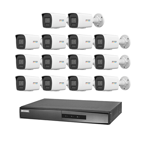 Hikvision DS-2CD1047G2H-LIUF 14 Kameralı 4 MP ColorVu IP Güvenlik Kamera Seti (Dahili Mikrofonlu)