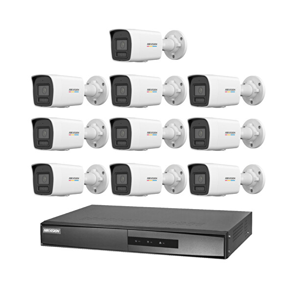 Hikvision DS-2CD1047G2H-LIUF 10 Kameralı 4 MP ColorVu IP Güvenlik Kamera Seti (Dahili Mikrofonlu)