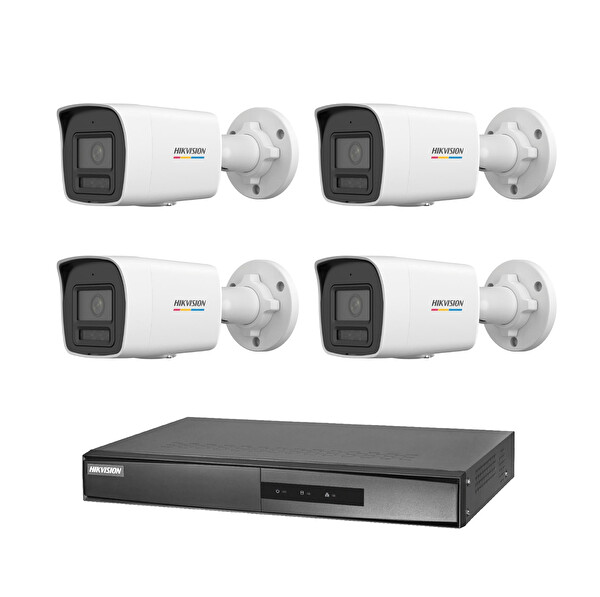 Hikvision DS-2CD1047G2H-LIUF 4 Kameralı 4 MP ColorVu IP Güvenlik Kamera Seti (Dahili Mikrofonlu)