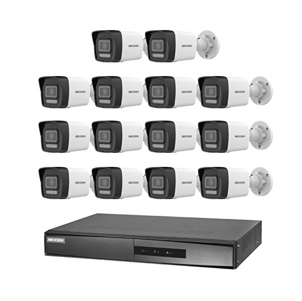 Hikvision 14 Kameralı 4 Mp Hybrid Light İp Güvenlik Kamera Seti DS-2CD1043G2-LIUF (Dahili Mikrofonlu)