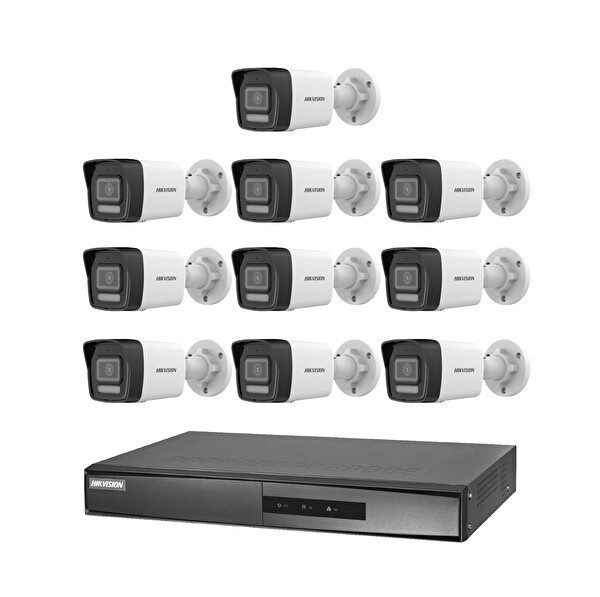Hikvision 10 Kameralı 2 Mp Hybrid Light İp Güvenlik Kamera Seti DS-2CD1023G2-LIUF (Dahili Mikrofonlu)