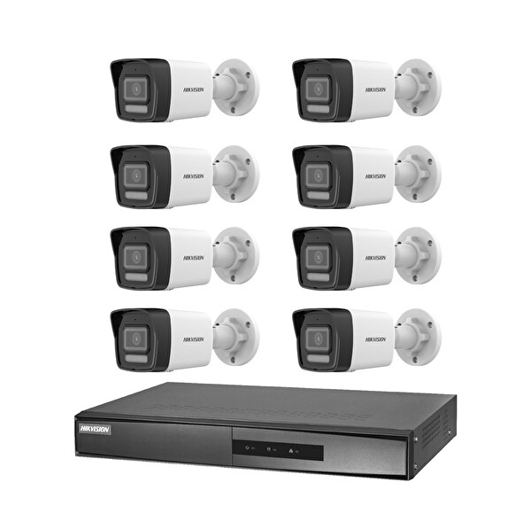 Hikvision 8 Kameralı 2 Mp Hybrid Light İp Güvenlik Kamera Seti DS-2CD1023G2-LIUF (Dahili Mikrofonlu)