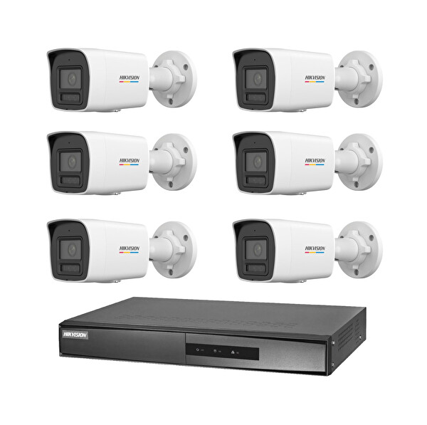 DS-2CD1047G2H-LIUF 6 Kameralı 4 MP ColorVu IP Güvenlik Kamera Seti (Dahili Mikrofonlu)