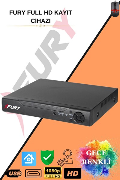 Fury 8 Kameralı FHD Gece Renkli - Su Geçirmez Ultra Led Güvenlik Kamerası Seti 1 TB