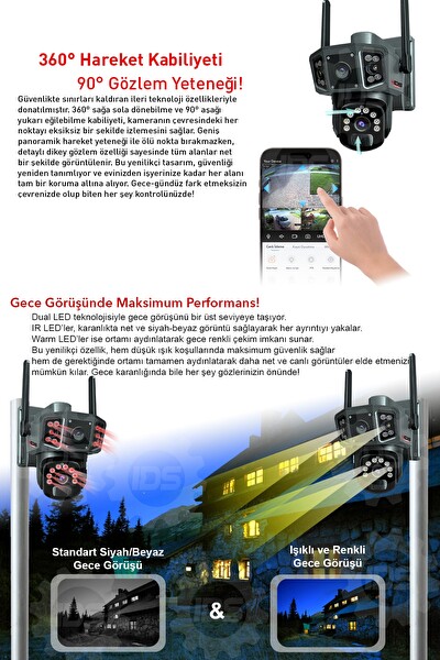 IDS 14 MP Gece Görüşlü - Işıklı - Solar Kamera - Güneş Enerjili Kamera - 360 - Güvenlik Kamerası