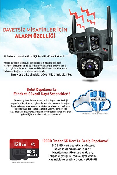IDS 14 MP Gece Görüşlü - Işıklı - Solar Kamera - Güneş Enerjili Kamera - 360 - Güvenlik Kamerası