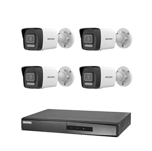 Hikvision 4 Kameralı 2 MP Hybrid Light IP Güvenlik Kamera Seti DS-2CD1023G2-LIUF (Dahili Mikrofonlu)