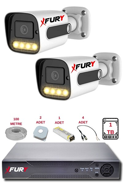 Fury 2 Kameralı Set Full HD Gece Renkli Görüş - Cepten İzle - Su Geçirmez Güvenlik Kamerası Seti 1TB