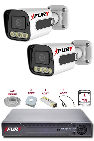 Fury 2 Kameralı Set Full HD Gece Renkli Görüş - Cepten İzle - Su Geçirmez Güvenlik Kamerası Seti 1TB