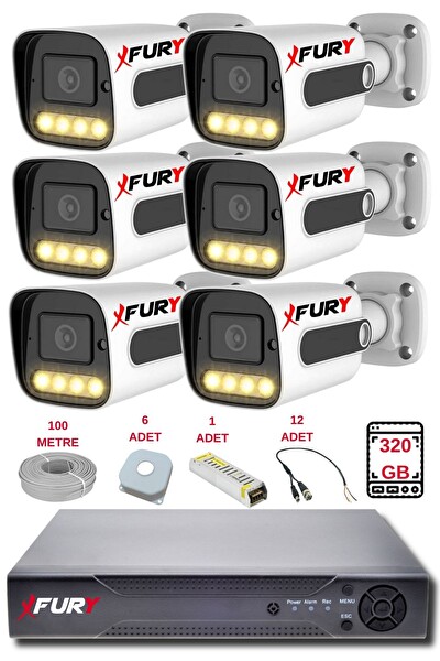 Fury 6 Kameralı Set FHD Gece Renkli Görüş - Cepten İzle - Su Geçirmez Güvenlik Kamerası Seti 320GB