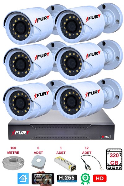 Fury 6'lı Gece Renkli Görüş Güvenlik Kamerası FHD-Su Geçirmez Güvenlik Kamerası Seti 320GB