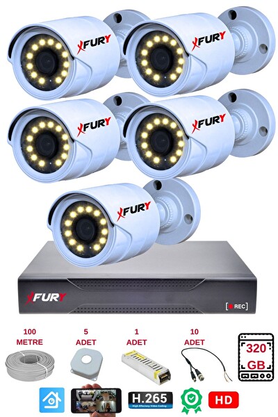 5'li Gece Renkli Görüş Güvenlik Kamerası FHD-Su Geçirmez Güvenlik Kamerası Seti 320GB