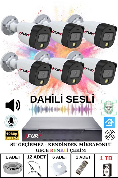 Fury 6'lı Sesli Gece Renkli Görüş Güvenlik Kamerası Su Geçirmez Güvenlik Kamerası Seti 1TB