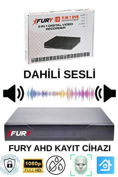 Fury 6'lı Sesli Gece Renkli Görüş Güvenlik Kamerası Su Geçirmez Güvenlik Kamerası Seti 500GB