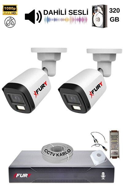 Fury 2 Kamera Sesli Gece Renkli Güvenlik Kamerası FHD-Su Geçirmez Güvenlik Kamerası Seti 320GB