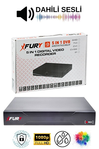 Fury 6 Kamera Sesli Gece Renkli Güvenlik Kamerası FHD-Su Geçirmez Güvenlik Kamerası Seti 1 TB