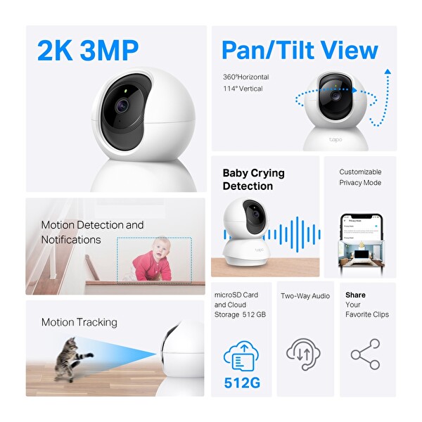 TP-Link TC71 2K İç Mekan 3 MP Gece Görüşlü 512 GB Kart Destekli Wi-Fi Güvenlik Kamerası