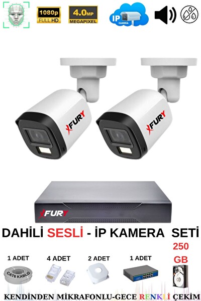 Fury 2 Kameralı Sesli 4mp Gece Renkli Su Geçirmez IP Güvenlik Kamera Seti IP5515S 250GB