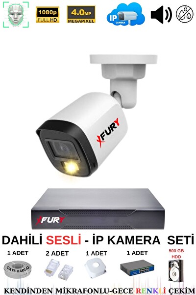 Fury 1 Kameralı Sesli 4mp Gece Renkli Su Geçirmez IP Güvenlik Kamera Seti IP5515S 500GB