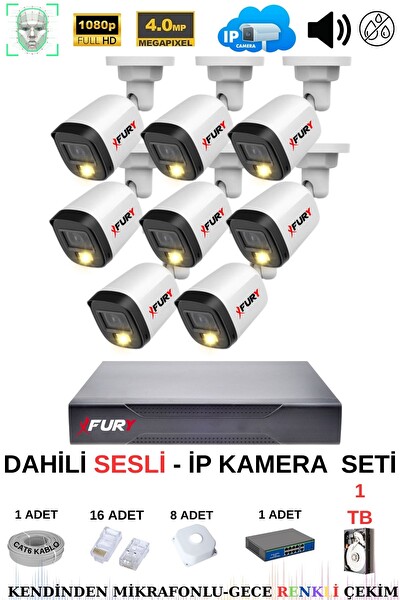 Fury 8 Kameralı Sesli 4mp Gece Renkli Su Geçirmez IP Güvenlik Kamera Seti IP5515S 1TB