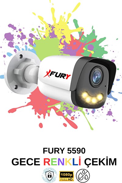 Fury 8 Kameralı 4 Warm Led Gece Renkli Görüş Cepten İzle Su Geçirmez Güvenlik Kamerası Seti 1 TB