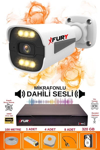 Fury 1 Kameralı Sesli 6 Warm Led Gece Renkli Görüş Su Geçirmez Güvenlik Kamerası Seti 320GB