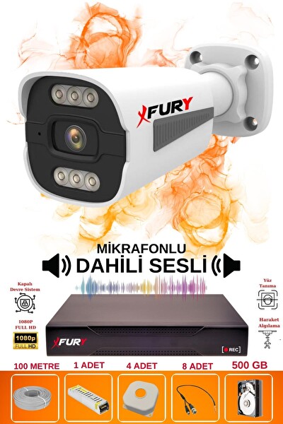Fury 1 Kameralı Sesli 6 Warm Led Gece Renkli Görüş Su Geçirmez Güvenlik Kamerası Seti 500GB