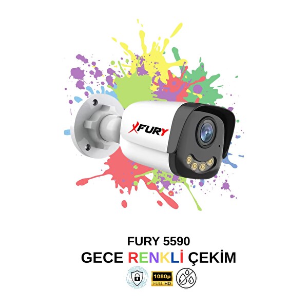 Fury 3 Kameralı 4 Warm LED Gece Renkli Görüş Cepten İzle Su Geçirmez Güvenlik Kamerası Seti 250 GB