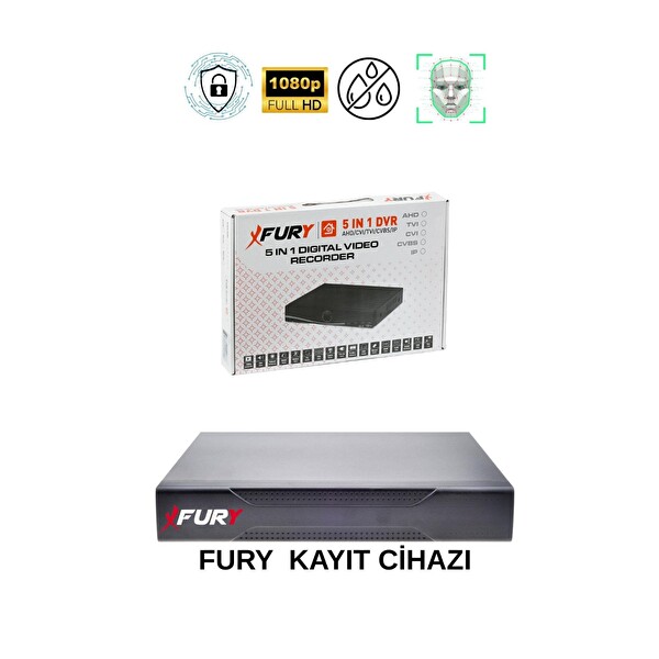 Fury 2 Kameralı 4 Warm LED Gece Renkli Görüş Cepten İzle Su Geçirmez Güvenlik Kamerası Seti 1 TB