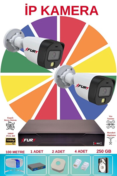 Fury 2 Kameralı Sesli 4mp Gece Renkli Su Geçirmez 5515S IP Güvenlik Kamera Seti 250GB