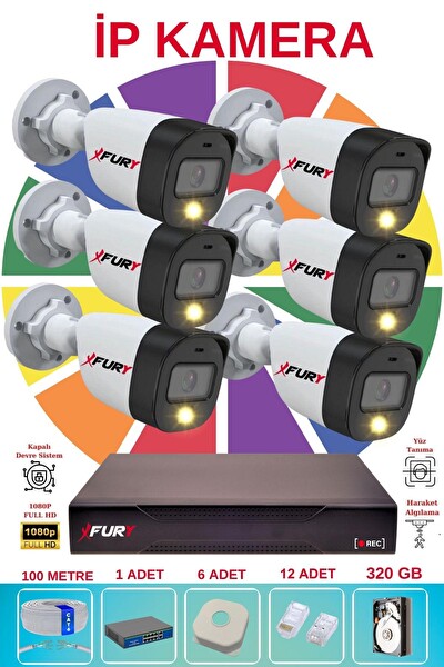 Fury 6 Kameralı Sesli 4mp Gece Renkli Su Geçirmez 5515S IP Güvenlik Kamera Seti 320GB