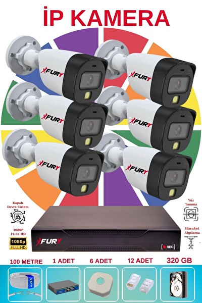 Fury 6 Kameralı Sesli 4mp Gece Renkli Su Geçirmez 5515S IP Güvenlik Kamera Seti 320GB