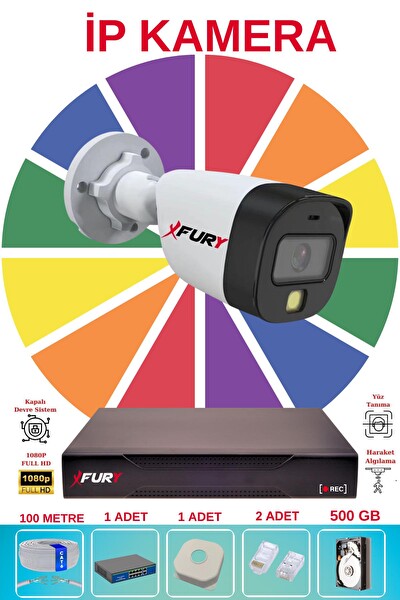 Fury 1 Kameralı Sesli 4mp Gece Renkli Su Geçirmez 5515S IP Güvenlik Kamera Seti 500GB