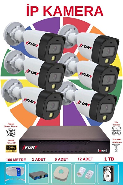 Fury 6 Kameralı Sesli 4mp Gece Renkli Su Geçirmez 5515S IP Güvenlik Kamera Seti 1TB