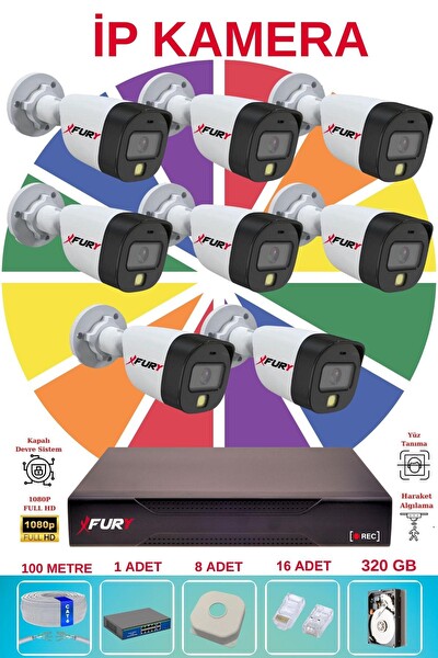Fury 8 Kameralı Sesli 4mp Gece Renkli Su Geçirmez IP Güvenlik Kamera Seti 5515S 320GB