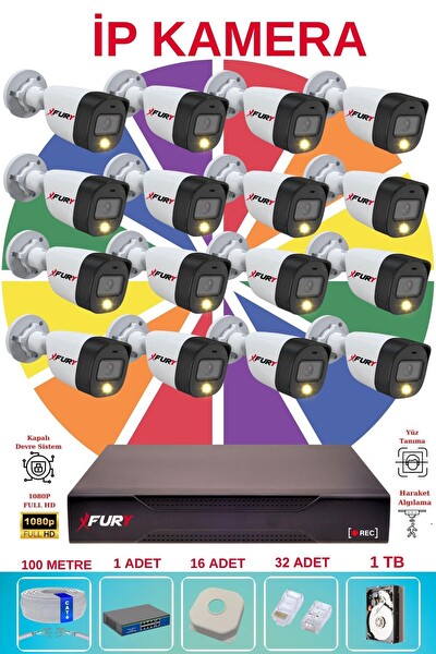 Fury 16 Kameralı Sesli 4mp Gece Renkli Su Geçirmez IP Güvenlik Kamera Seti 5515S 1TB
