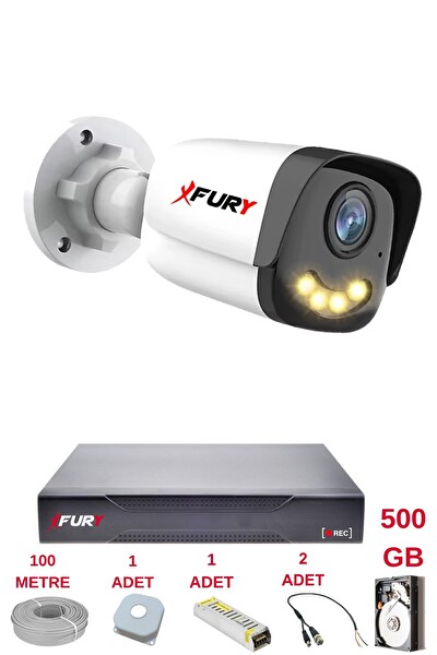 Fury 1 Kameralı 4 Warm Led Gece Renkli Görüş-Cepten İzle-Su Geçirmez Güvenlik Kamerası Seti 500GB