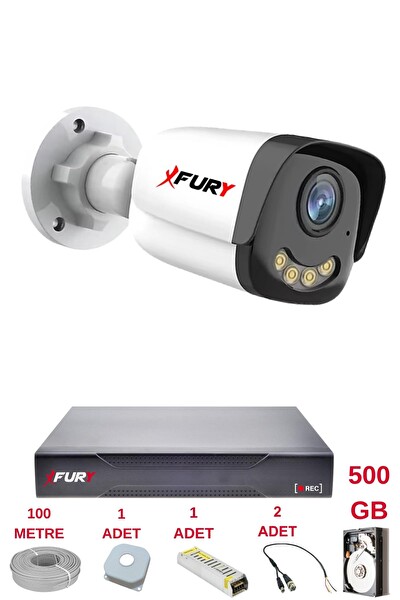 Fury 1 Kameralı 4 Warm Led Gece Renkli Görüş-Cepten İzle-Su Geçirmez Güvenlik Kamerası Seti 500GB