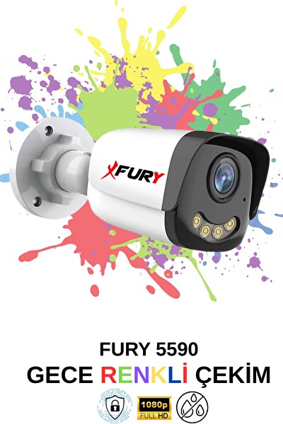 Fury 1 Kameralı 4 Warm Led Gece Renkli Görüş-Cepten İzle-Su Geçirmez Güvenlik Kamerası Seti 500GB
