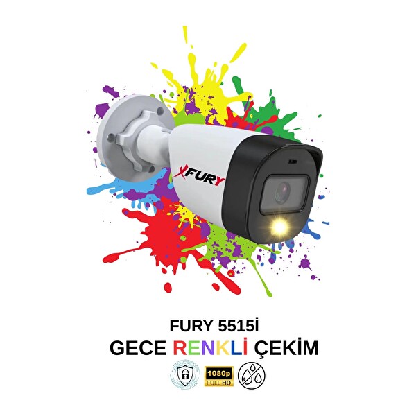 Fury 5515S 8'li IP Güvenlik Kamera Seti Sesli 4 MP Gece Renkli Su Geçirmez 250 GB