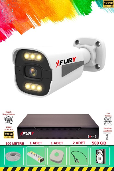 Fury 1 Kameralı 6 Warm Led Gece Renkli Görüş-Cepten İzle-Su Geçirmez Güvenlik Kamera Seti 500GB
