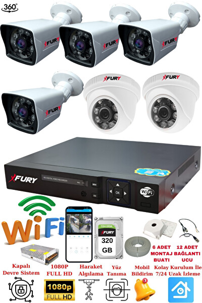 Fury 2 İç 4 Dış Kameralı 5mp Lens 2mp Görüntü Gece Görüşlü Full Hd Güvenlik Kamerası 14125525 320 GB