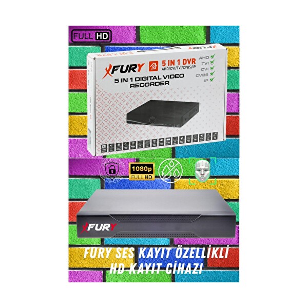 Fury 16 Kameralı 6 Warm Led Gece Renkli Görüş Cepten İzle Su Geçirmez Güvenlik Kamerası Seti 250 GB