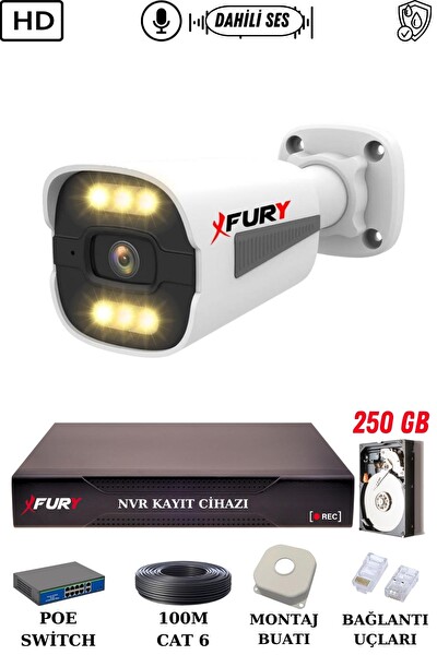 Fury 1 Kameralı Sesli 4 MP Gece Renkli Su Geçirmez IP Güvenlik Kamerası Seti 1506s 250GB