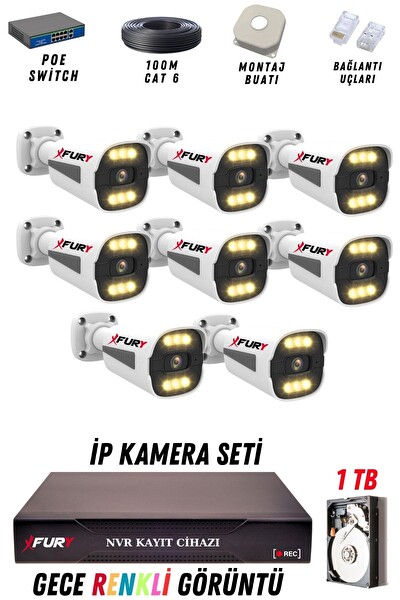 Fury 8 Kameralı 4 MP Gece Renkli Su Geçirmez IP Güvenlik Kamerası Seti 1506 1TB