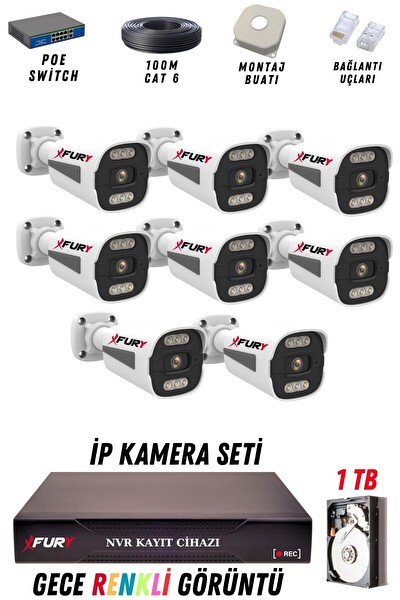 Fury 8 Kameralı 4 MP Gece Renkli Su Geçirmez IP Güvenlik Kamerası Seti 1506 1TB