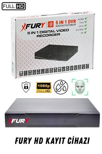 Fury 5 Kameralı 4 MP Gece Renkli Su Geçirmez IP Güvenlik Kamerası Seti 1506 1TB
