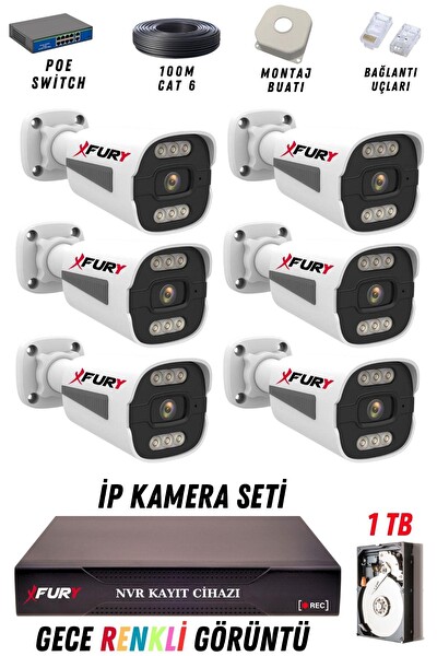 Fury 6 Kameralı 4 MP Gece Renkli Su Geçirmez IP Güvenlik Kamerası Seti 1506 1TB